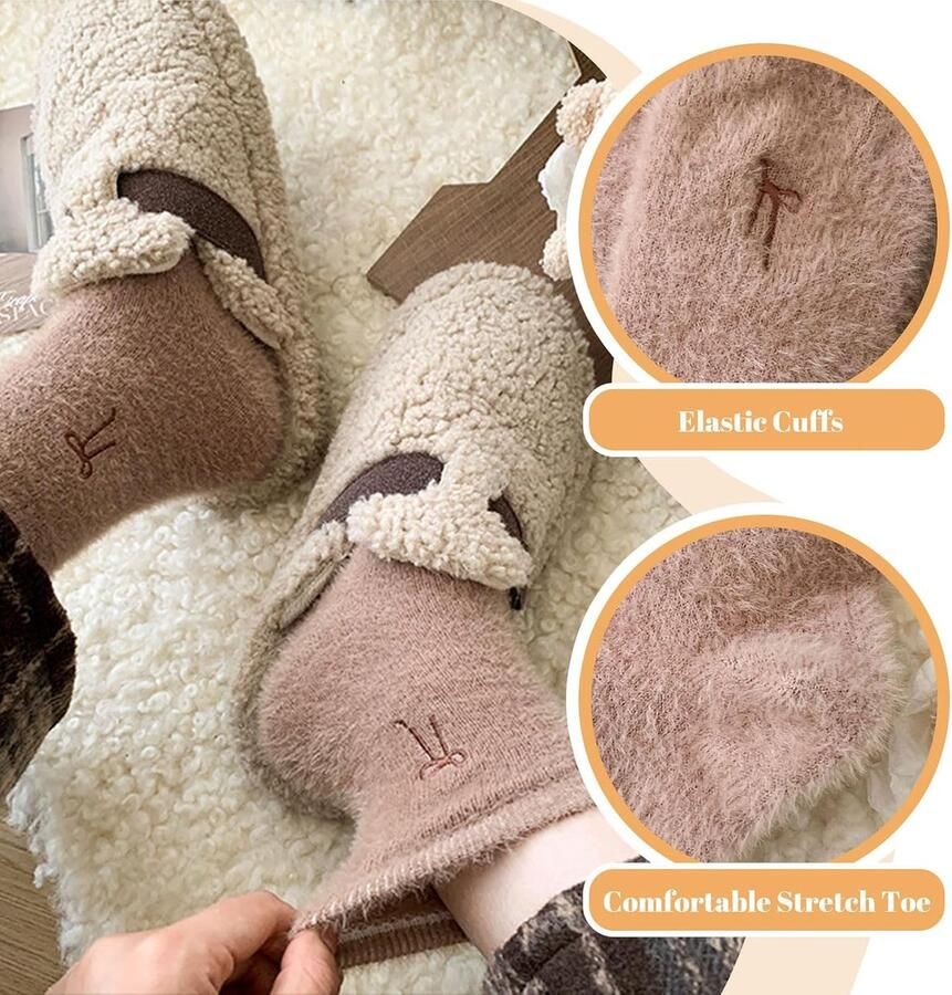 Dames 6 stuks set Knuffelsokken Roze Fluffy Sokken - Foto 2