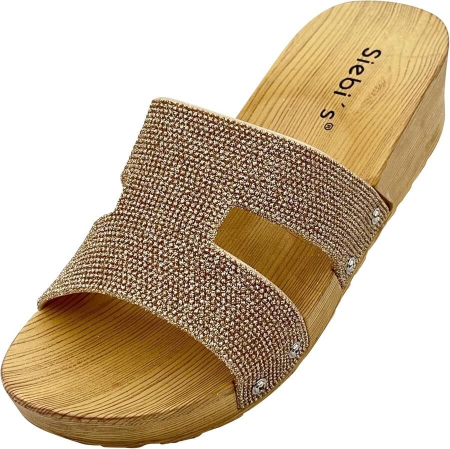 Dames Badslippers Strandmules Casual Zomer Schoenen met Hoge Hak Goud