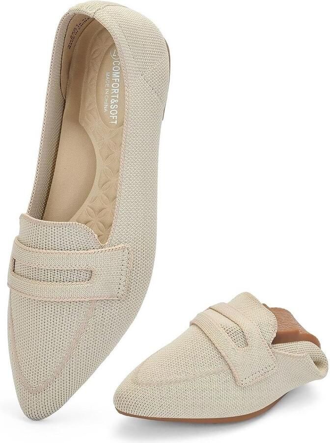 Dames Ballerina Flats met Spitse Neus Comfortabele Slip-Ons in Zacht Tricot