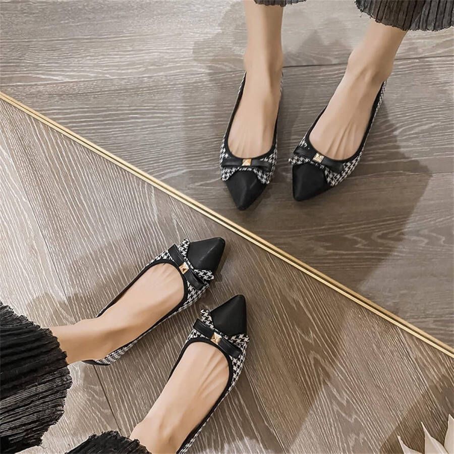 Dames Ballerina Flats Slip On met Strikje Elegante Puntige Neus Comfortabele Balletschoenen Pompen Zwart