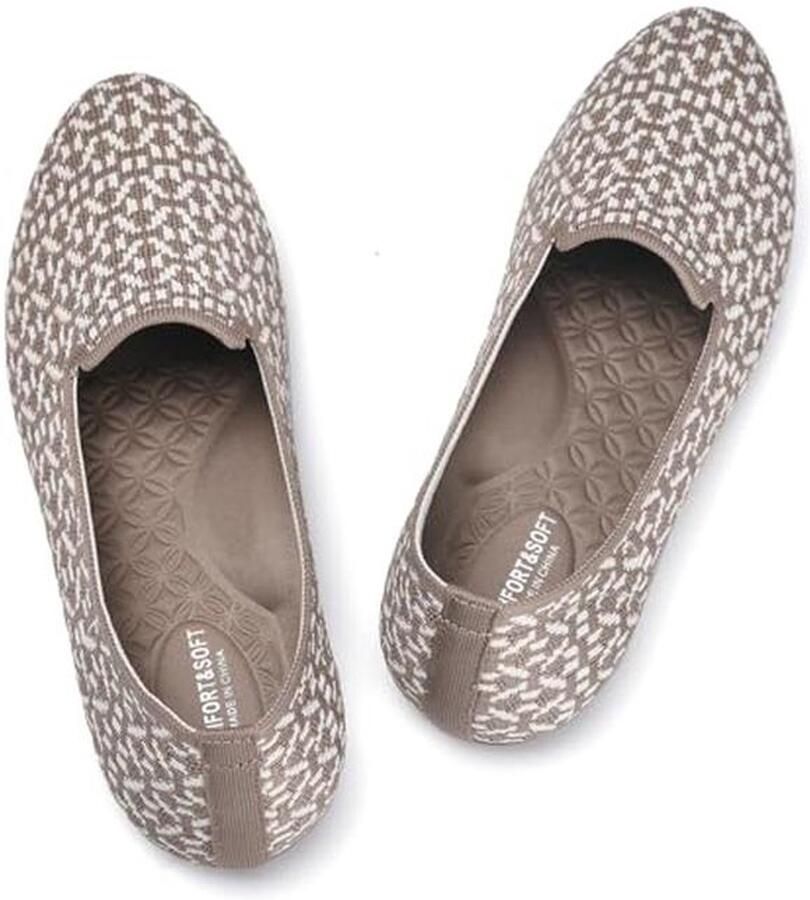 Dames Ballerina Flats Stijlvolle Slip-On Schoenen met Spitse Neus en Zacht Tricot Materiaal