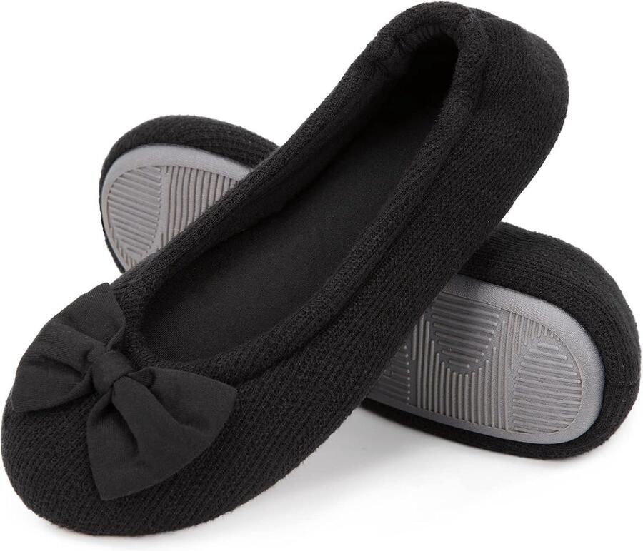 Dames ballerina huisschoenen katoen memoryschuim gesloten Katoenen gebreide buitenstof badstof voering antislip buitenzool traagschuim inlegzool