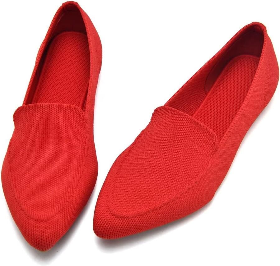 Dames ballerina kant teen platte schoenen comfort gebreide jurk schoenen lage wig slip on wandelen rijdende schoenen voor vrouwen