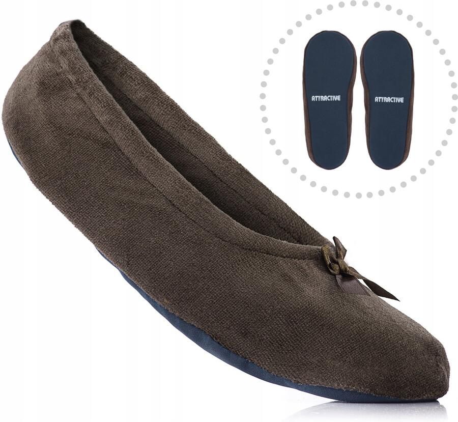Dames ballerina pantoffels bruin stille zool