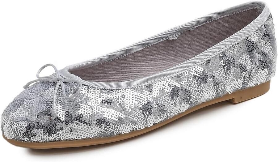 Dames Ballerina Platte Schoenen Slip-on met Glitter en Comfortabel Voetbed