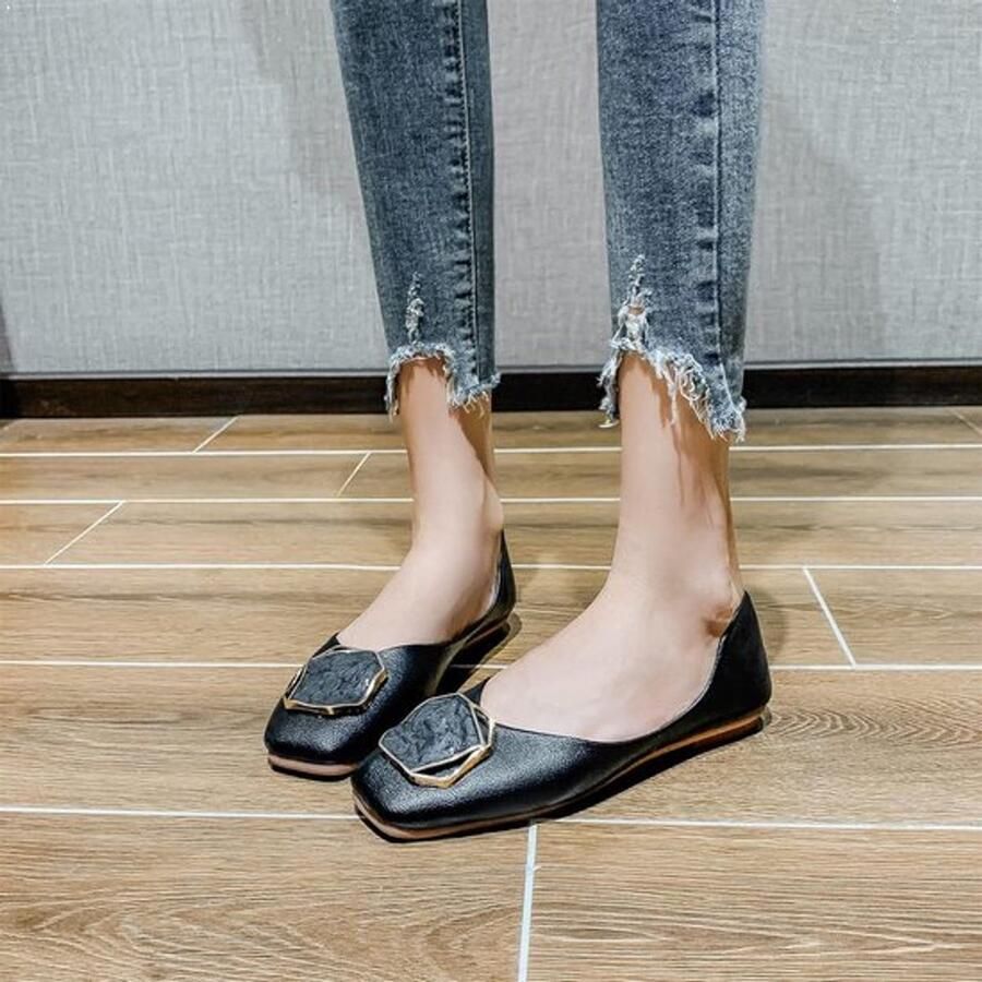 Dames Ballerina Schoenen Comfortabel Zwart Vierkante Teen Casual Geschikt voor Dagelijks Gebruik Zomer Vrouwen Slip On Ballet Flats Pumps Schoenen Dames Zwart 40.5