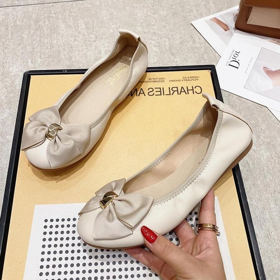 Dames Ballerina Schoenen met Comfortabele Ronde Neus en Strik Ideaal voor Werk en Formele Gelegenheden