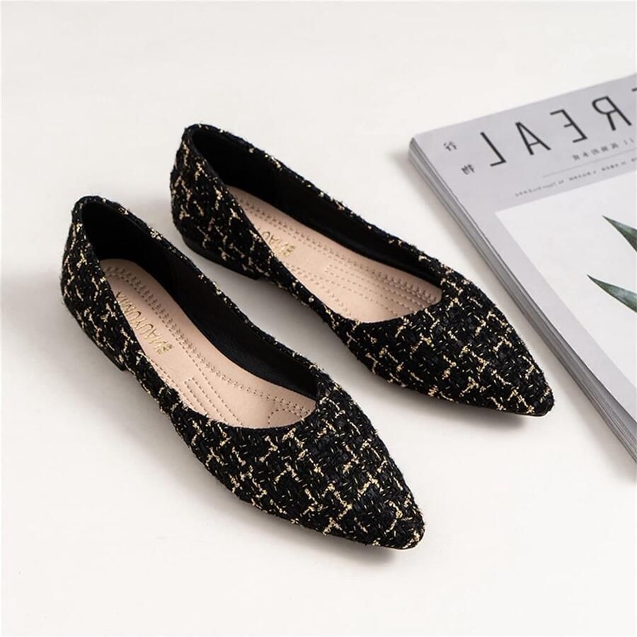 Dames Ballerina Schoenen met Puntige Neus voor Bruiloft en Casual Zwart EU Comfortabele Slip-On Pumps