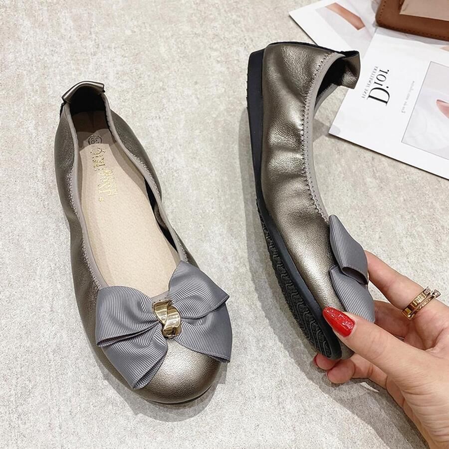 Elegante Dames Ballerina's met Comfortabele Ronde Neus voor Kantoor en Formele Gelegenheden Slip-On Flats met Strik