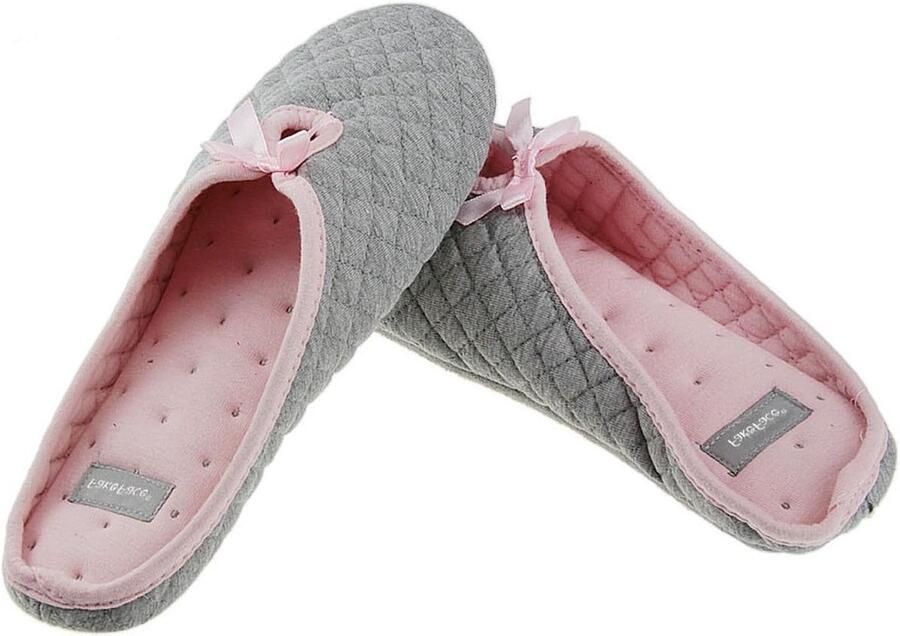 Dames Ballerina Slippers van Katoen met Strik in Japanse Stijl voor Herfst en Lente Grijze Flat Slippers voor Thuis )