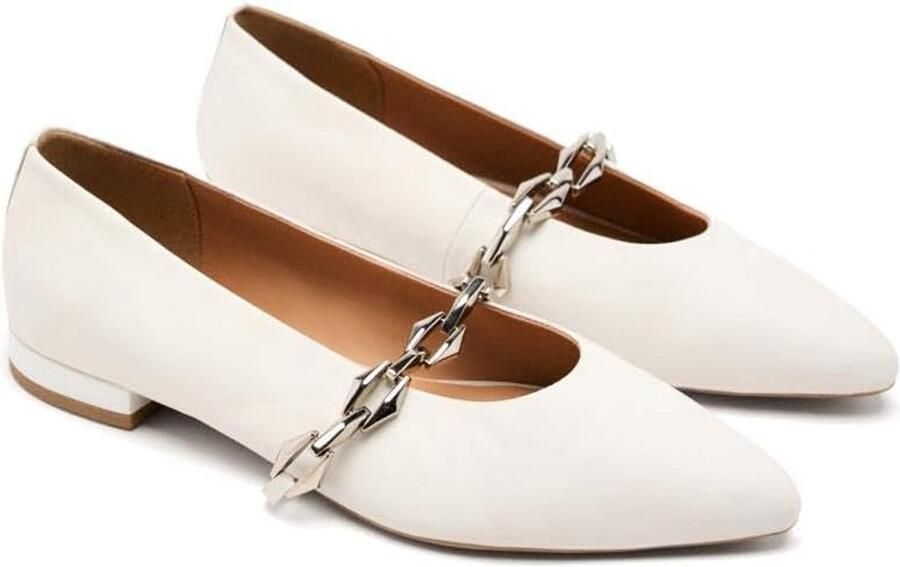 Dames Ballerina's Comfortabel Leer Platte Schoen met Decoratieve Ketting