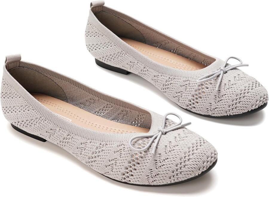 Dames ballerina's met strik en antislipzolen van zacht textiel