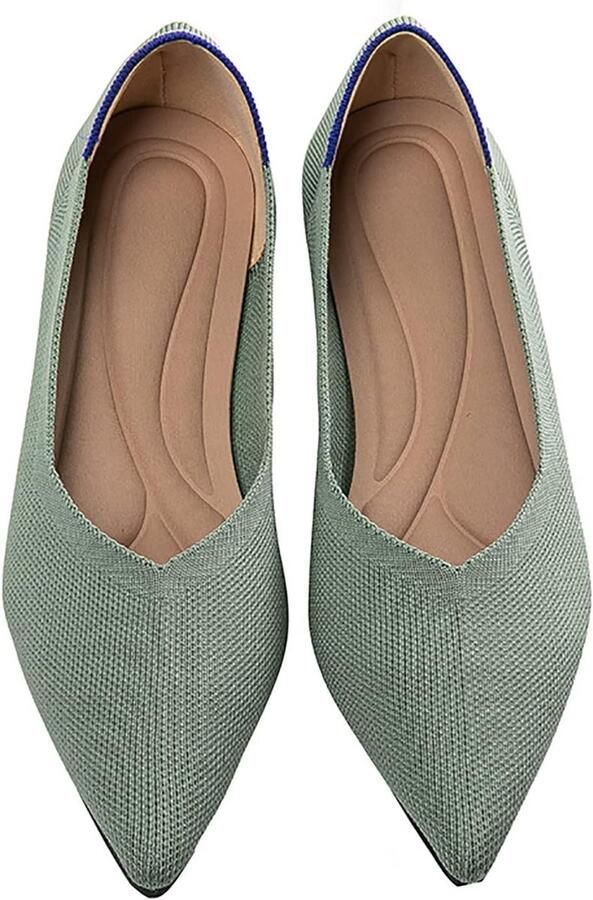 Dames Ballerina's Puntig Gebreide Instappers Opvouwbare Platte Schoenen