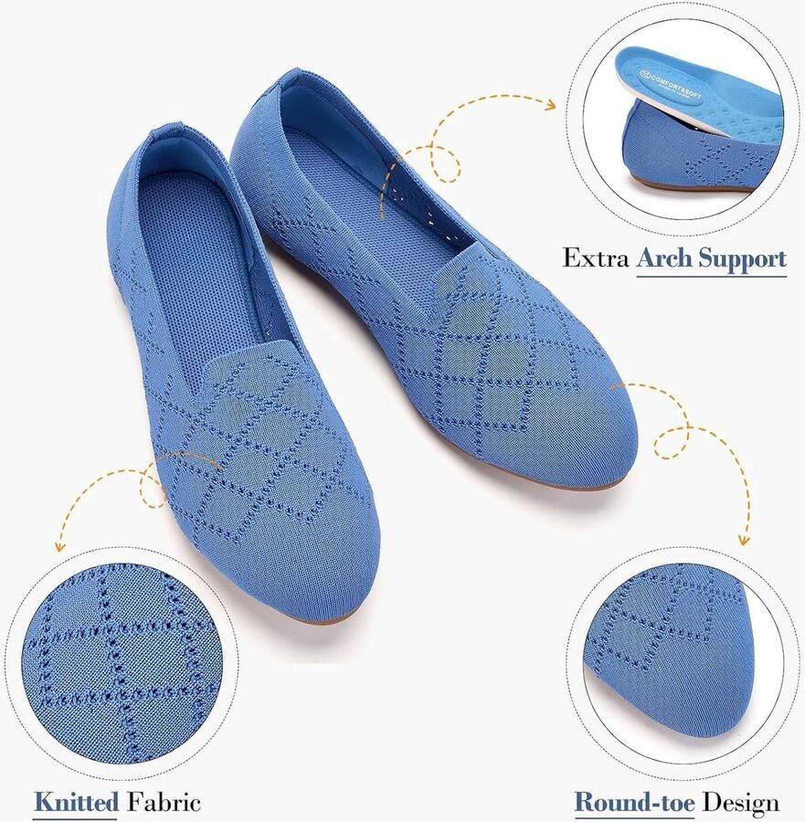 Dames Ballerina's Ronde Neus Slip-On Flats Comfortabele Tricot Pantoffels voor Vrouwen Lage Hak