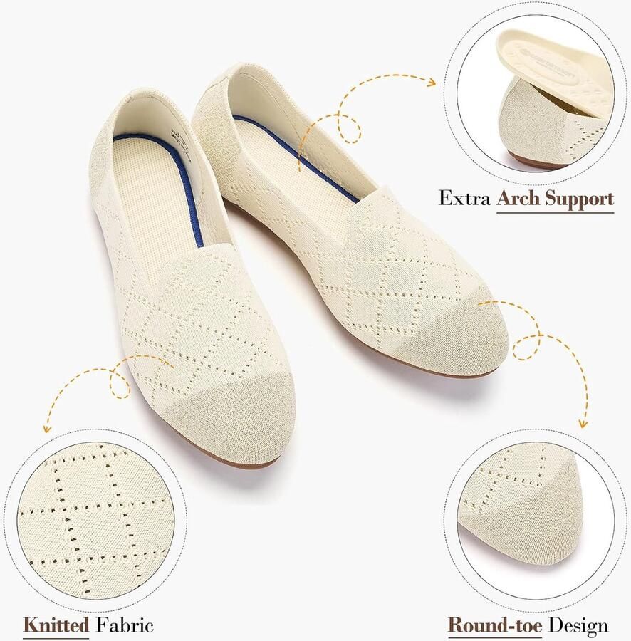 Dames Ballerina's Slip-On Flats met Ronde Neus Comfortabele Tricot Pantoffels voor Vrouwen Elegant Zacht