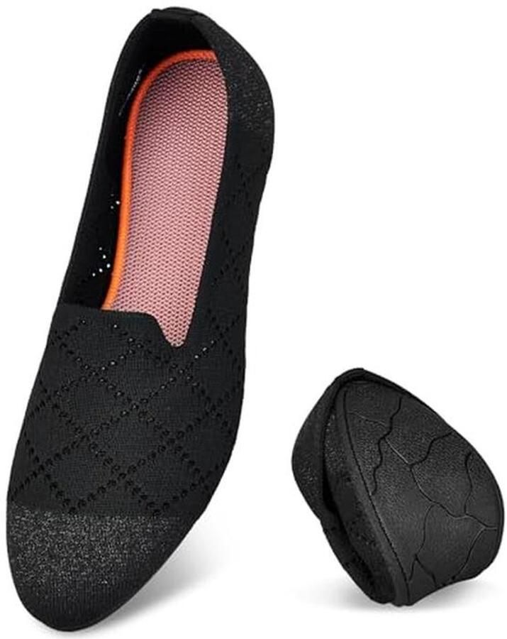 Dames Ballerina's Ronde Neus Slip-On Flats Comfortabele Tricot Pantoffels voor Vrouwen met Lage Hak