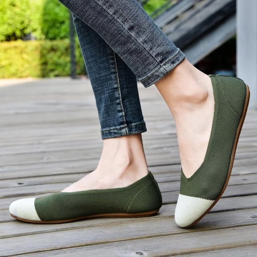 Dames Ballerina's Slip-On Flats met Ronde Neus Comfortabele Tricot Pantoffels voor Vrouwen Elegant Zacht