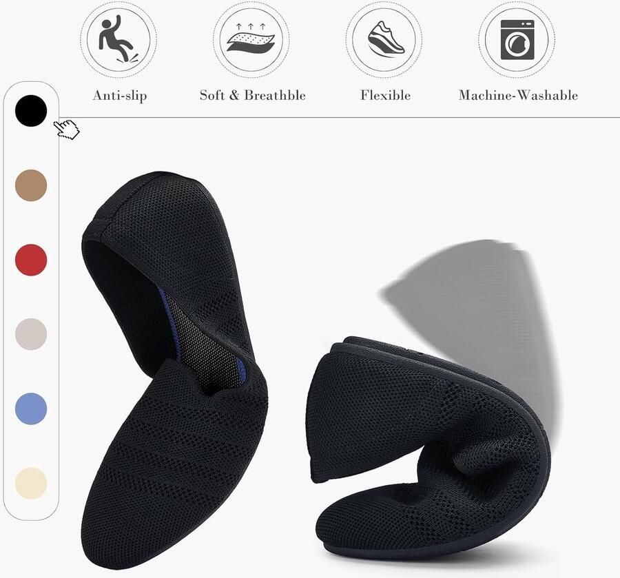 Dames Ballerina's Slip-On Flats met Ronde Neus Comfortabele Tricot Pantoffels voor Vrouwen Elegant Zacht 36 EU Black