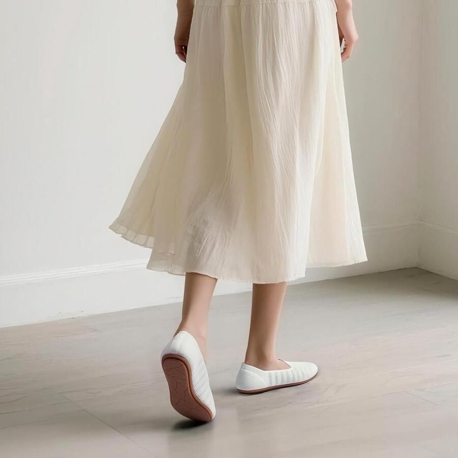 Dames Ballerina's Slip-On Flats met Ronde Neus Comfortabele Tricot Pantoffels voor Vrouwen Elegant Zacht 38 EU White