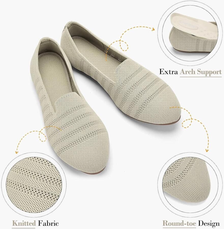Dames Ballerina's Slip-On Flats met Ronde Neus Comfortabele Tricot Pantoffels voor Vrouwen Elegant Zacht