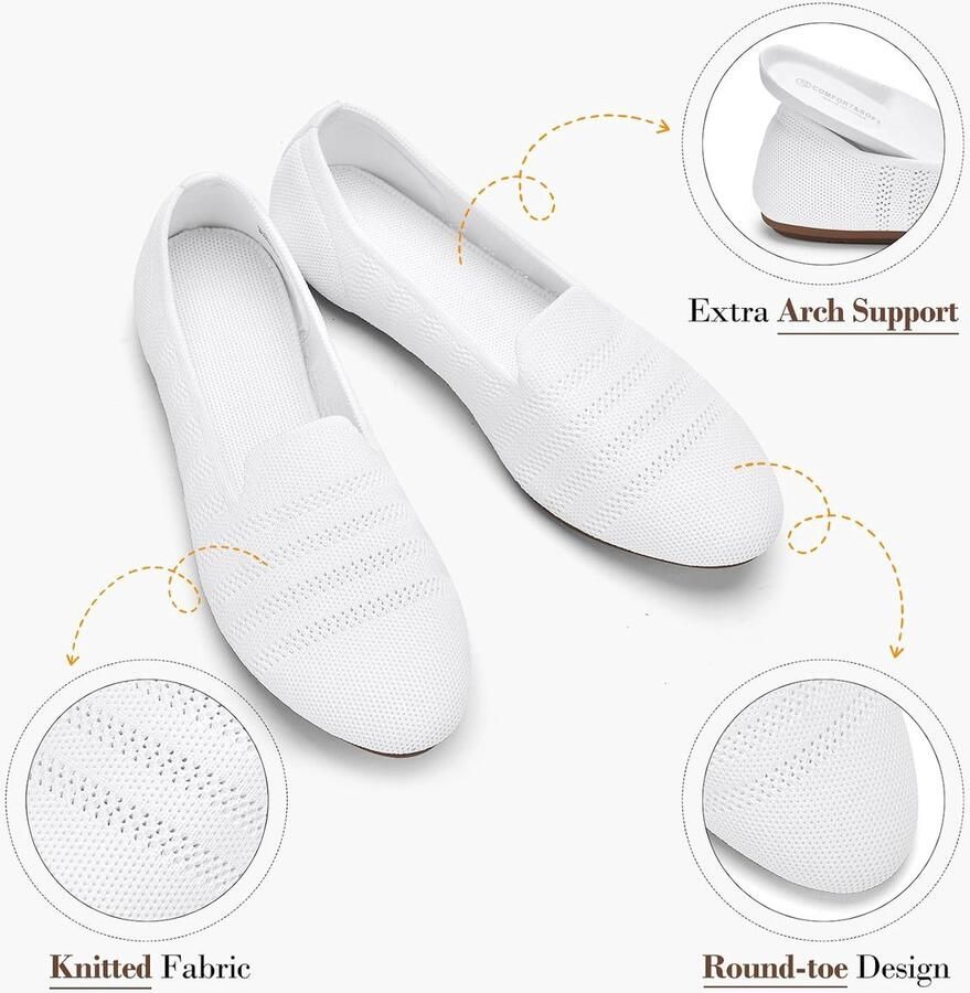 Dames Ballerina's Slip-On Flats met Ronde Neus Comfortabele Tricot Pantoffels voor Vrouwen Elegant Zacht