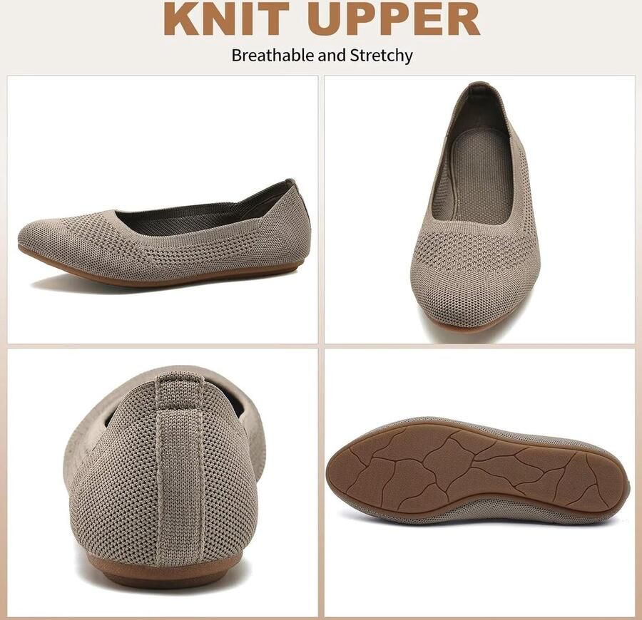 Dames Ballerina's Slip-On Flats met Ronde Neus Comfortabele Tricot Pantoffels voor Vrouwen Elegant Zacht