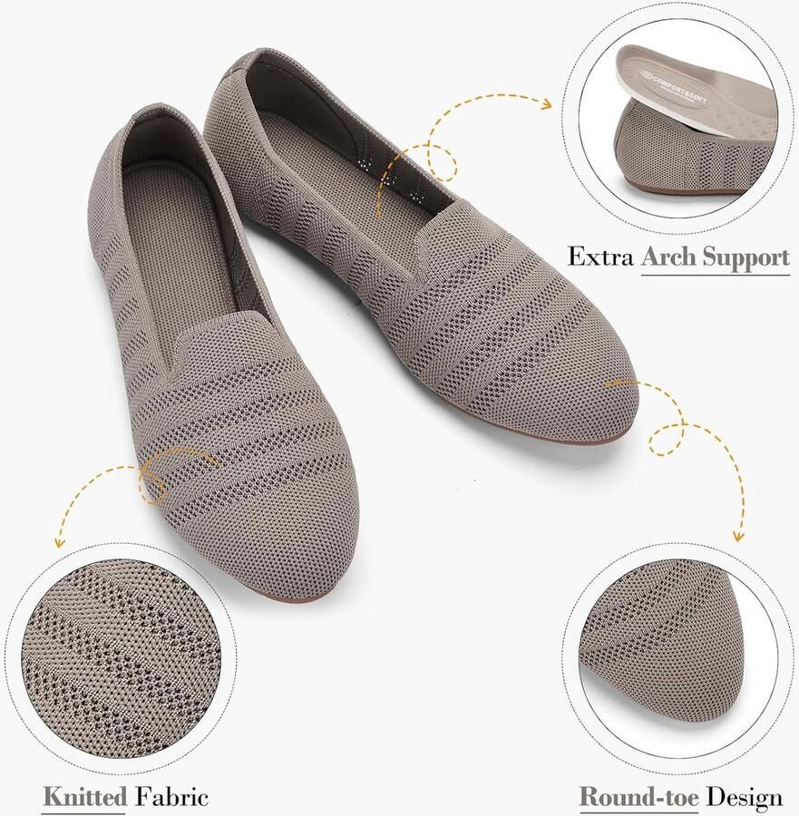 Dames Ballerina's Slip-On Flats met Ronde Neus Comfortabele Tricot Pantoffels voor Vrouwen Elegant Zacht