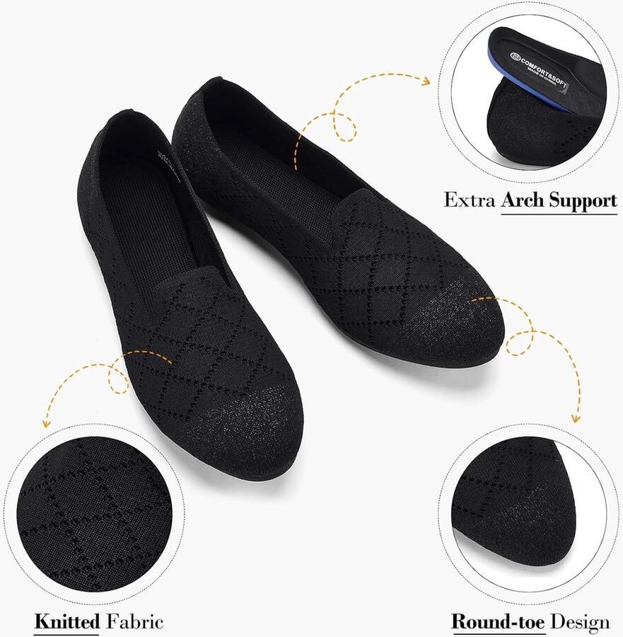 Dames Ballerina's Slip-On Flats met Ronde Neus Comfortabele Tricot Pantoffels voor Vrouwen Elegant Zacht