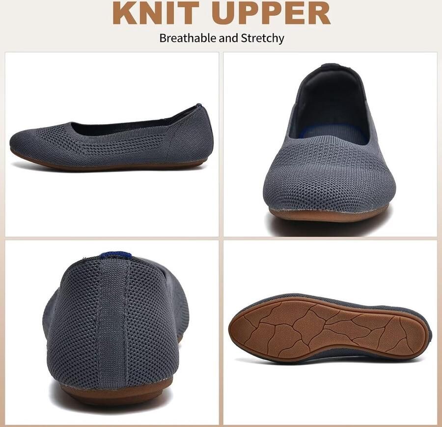 Dames Ballerina's Slip-On Flats met Ronde Neus Comfortabele Tricot Pantoffels voor Vrouwen Elegant Zacht