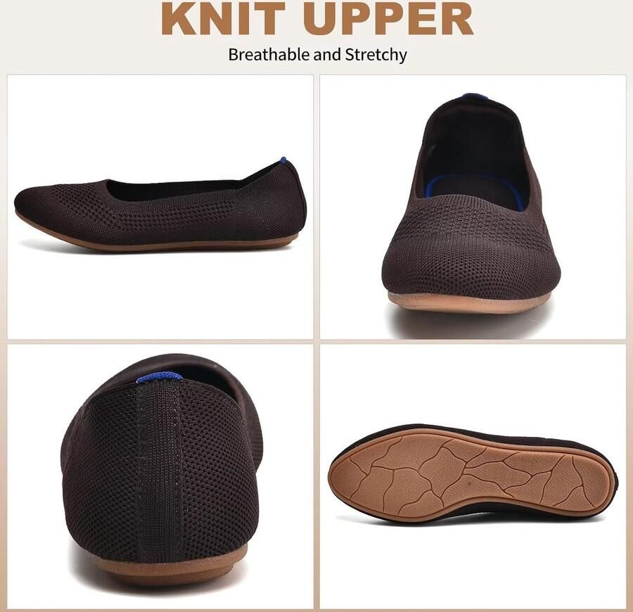 Dames Ballerina's Slip-On Flats met Ronde Neus Comfortabele Tricot Pantoffels voor Vrouwen Elegant Zacht