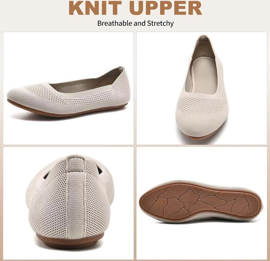 Dames Ballerina's Slip-On Flats met Ronde Neus Comfortabele Tricot Pantoffels voor Vrouwen Elegant Zacht