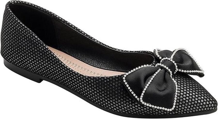 Dames Ballet Schoenen Platte Slip-on Met Strikken Zilveren Kralen Casual Ballerina Pumps Loafers Geschikt voor Dressy Outfits Zwart