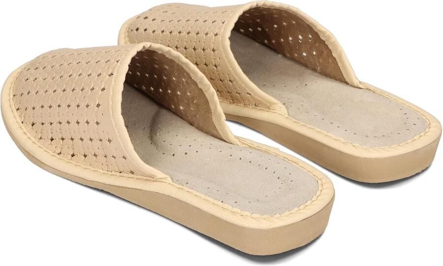 Dames BAWAL Sloffen Pantoffels van Echt Leer en Ecologisch Leer Comfortabele Slippers met Wol Beige Rood Bruin EU Perfect voor Thuis Relaxen en Koudere Dagen