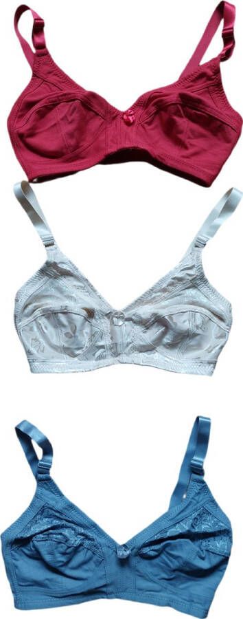 Dames BH Set van 3 Zonder Beugel Kleur Rood Grijs Champagne Met verstelbare bandjes D