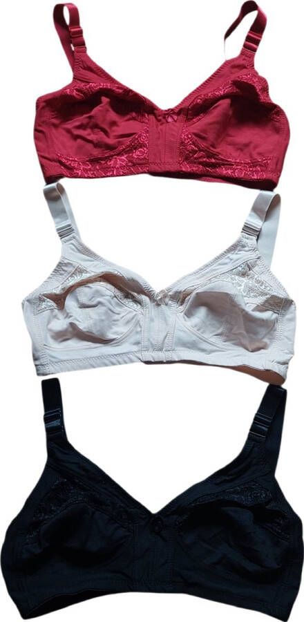 Dames BH Set van 3 Zonder Beugel Kleur Rood Zwart Champagne Met verstelbare bandjes F