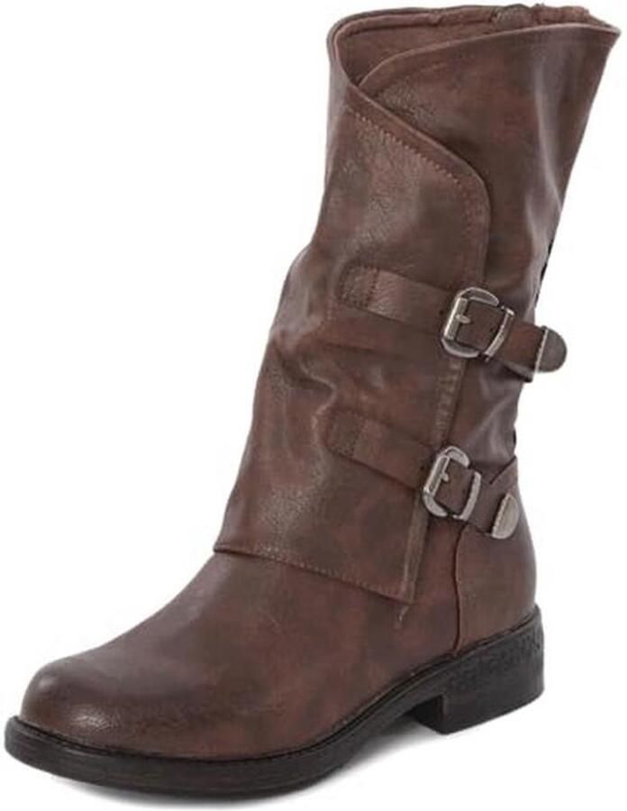 Dames Biker Boots met Gespen Casual Amfibieën Laarzen Bruin