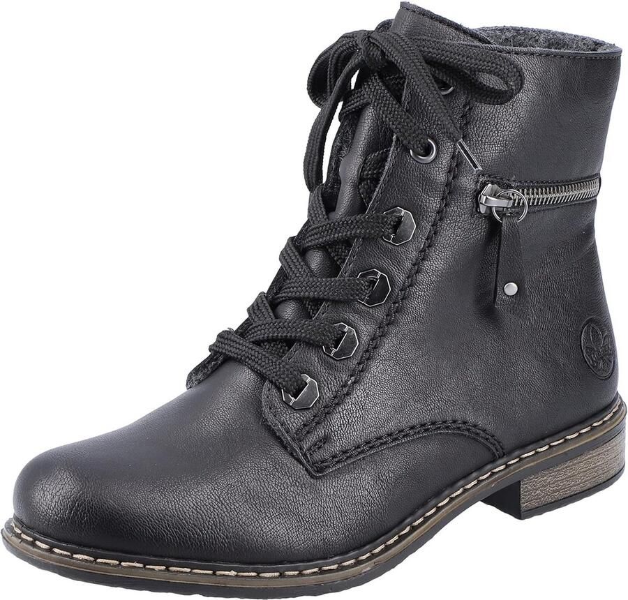 Dames Biker Boots Zwart Hoge Schacht Rits en Veter Comfortabele Laarzen