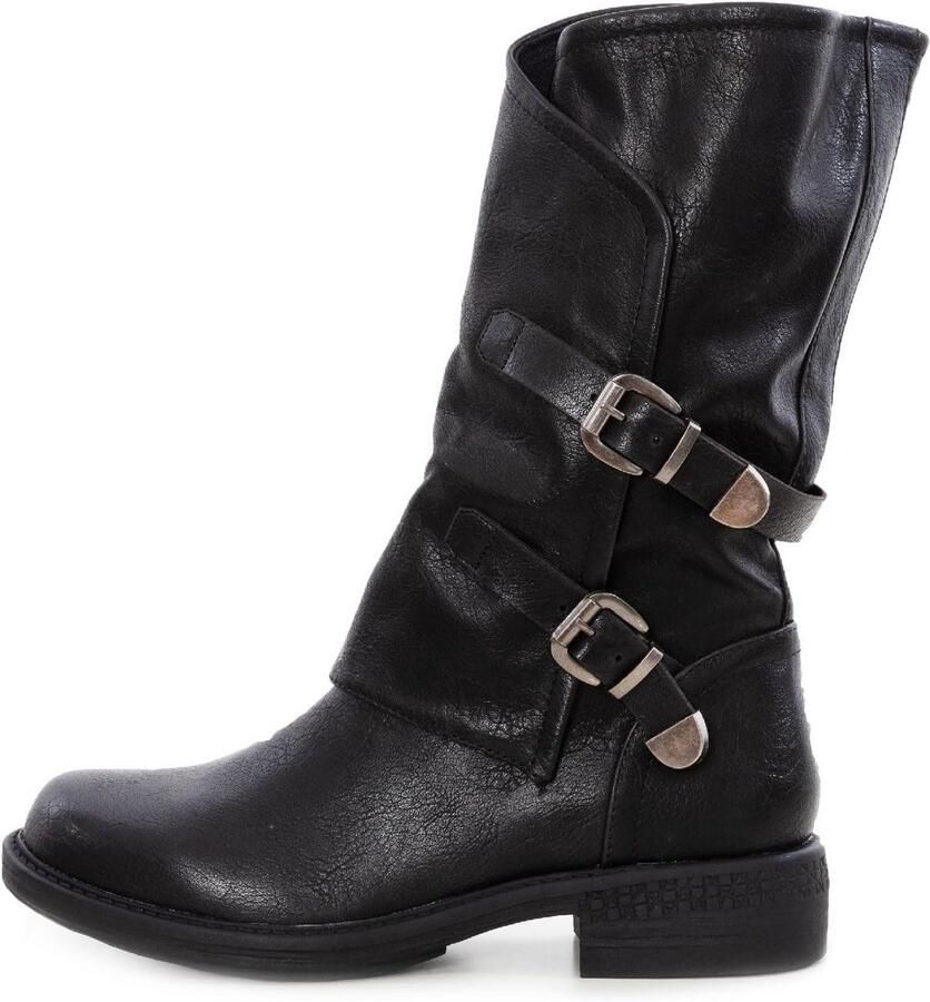 Dames Bikerboots met Gespen en Lage Hak Stoere Enkelhoge Laarzen