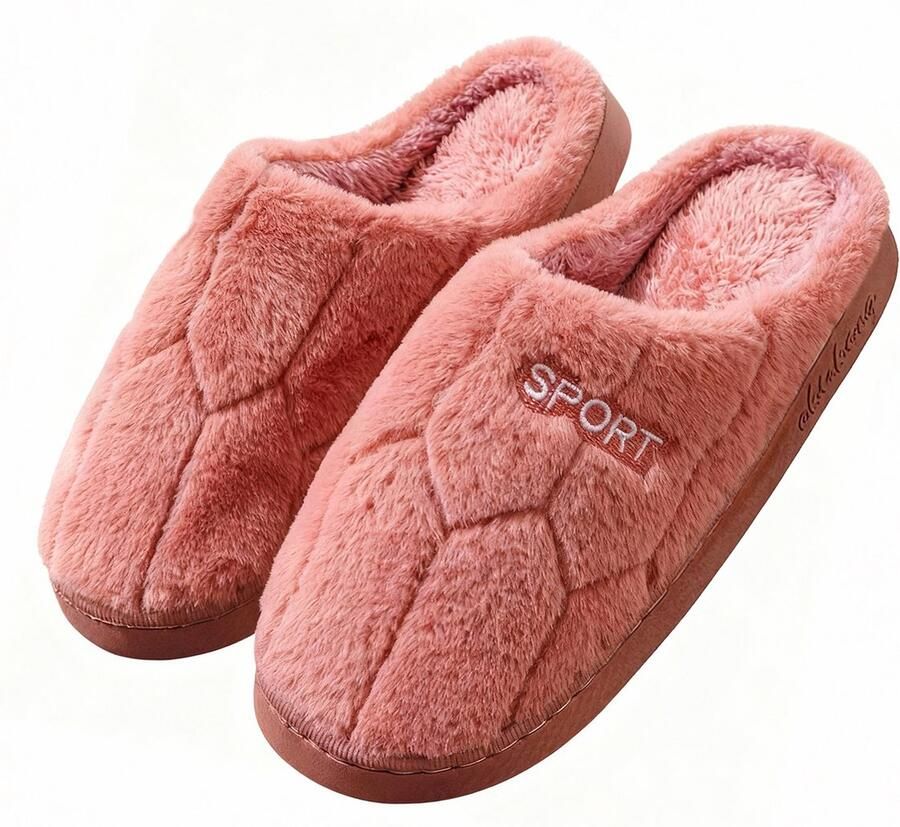 Dames binnenhuis pantoffels van pluche Winter dikke zool warme schoenen voor thuis Antislip rubberen zool pantoffels Warme katoenen platte schoenen voor thuis Pantoffels van traagschuim