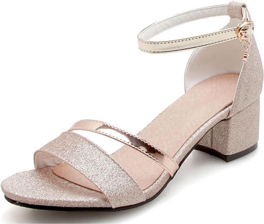 Sandalen met glitters hak en enkelbandje