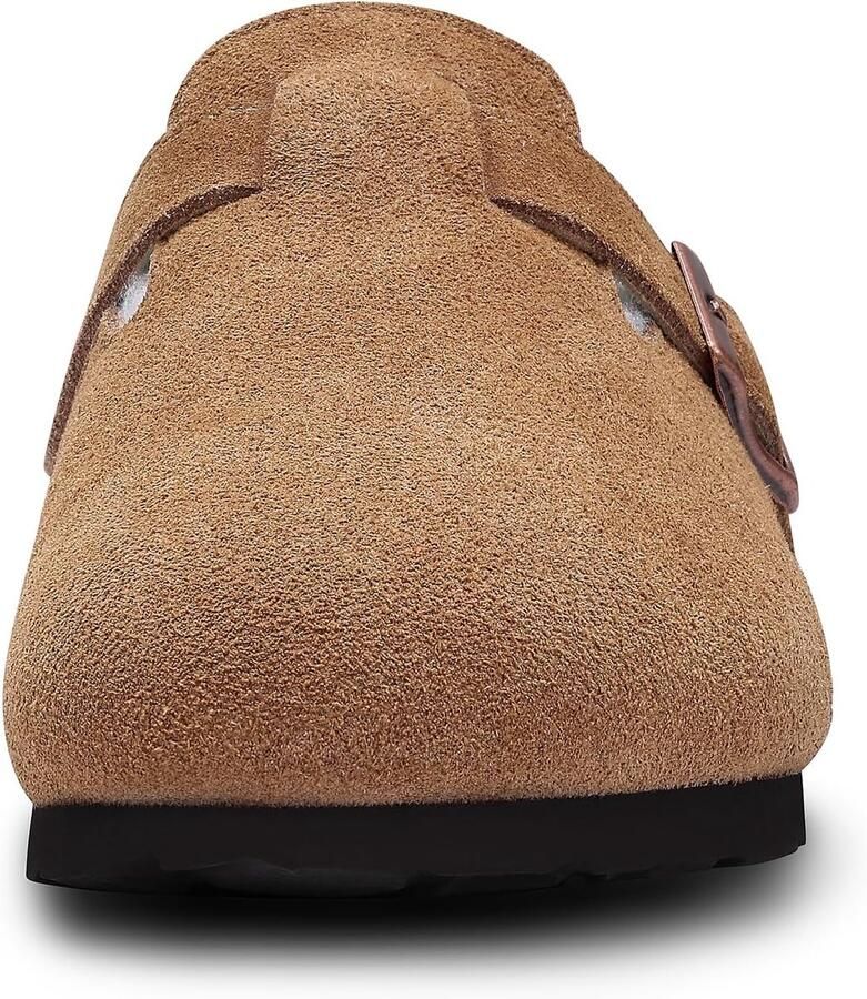 Dames bont gevoerde suède klompen fuzzy kurk voetbed muiltjes slip on winter aardappel schoenen