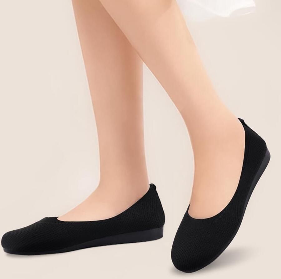 Dames Brede Ballerina's in Zwart Comfortabele en Ademend Casual Schoenen voor Elke Gelegenheid