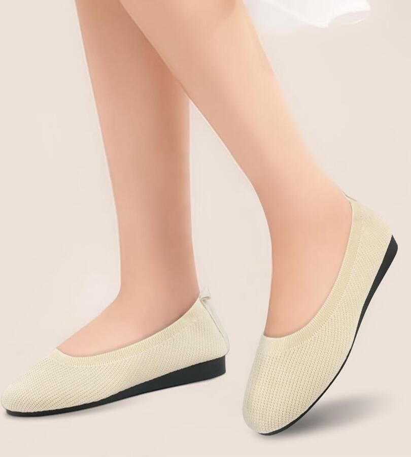 Dames Brede Ballerina's Zwarte Gebreide Casual Flats Comfortabel en Ademend met Ronde Neus