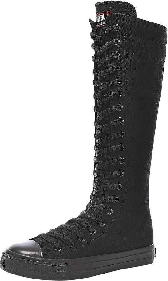 Dames Canvas Kniehoge Laarzen met Veter en Rits Platte Sportschoenen voor Meisjes