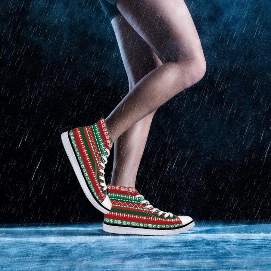 Dames Canvas Sneakers Hoog Model Kleurrijk Patroon Comfortabele Sportschoenen