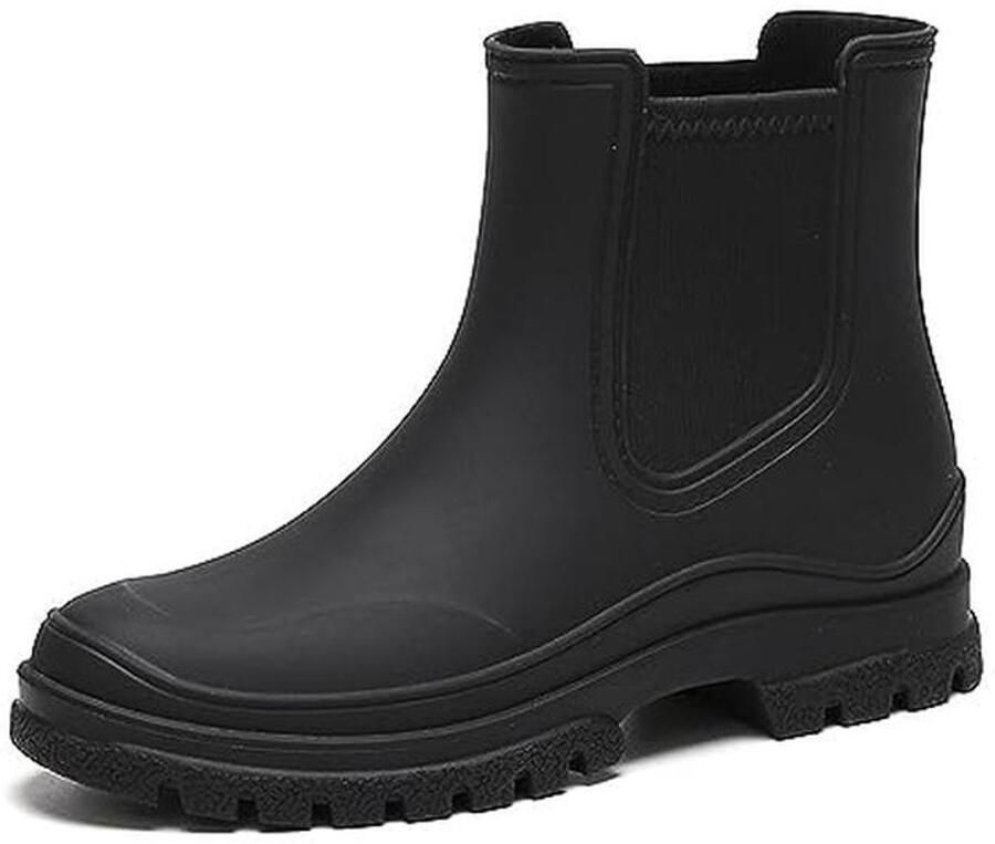 Korte Waterdichte Chelsea Boots voor Dames Slip-On Rubberlaarzen Zwart