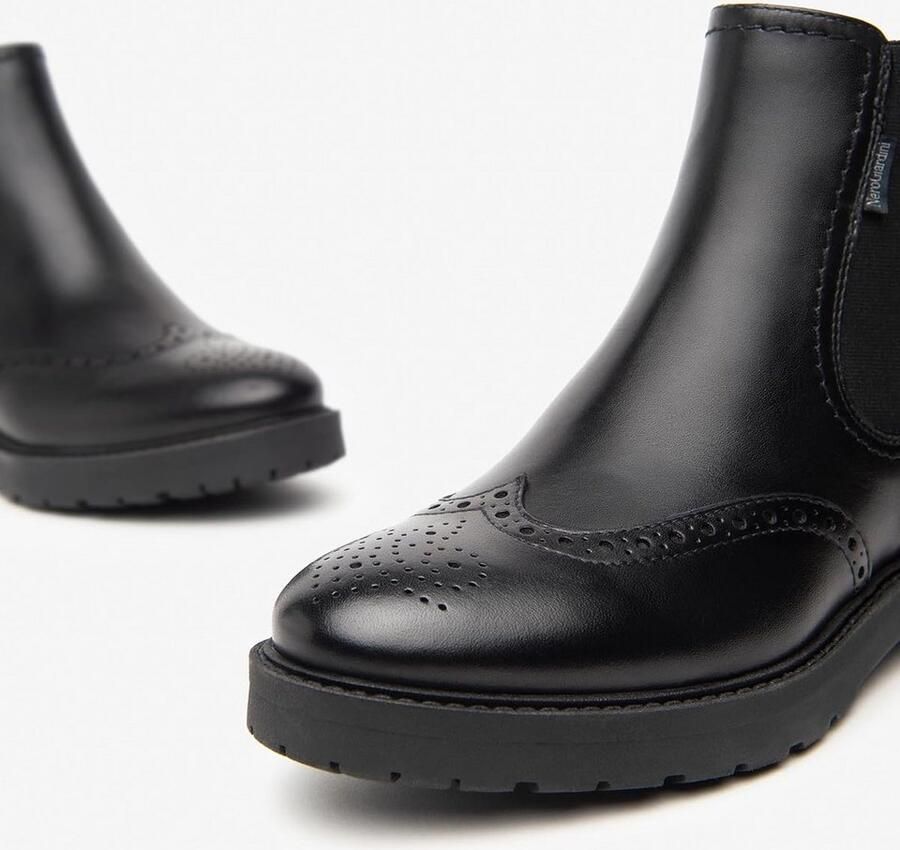 Dames Chelsea Boots Zwart Leer Comfortabele Enkelhoge Laarzen