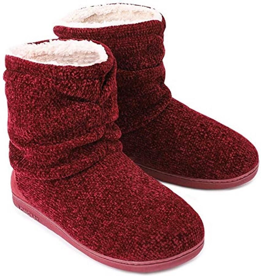 Dames Chenille Gebreide Warme Laarzen Slippers met Pluche Fleece en Traagschuim