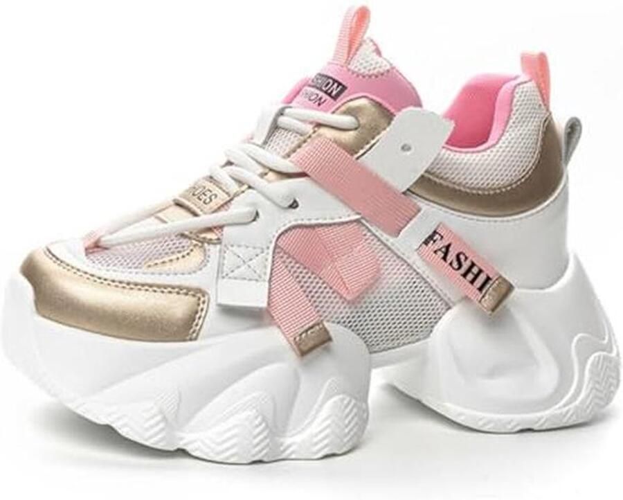 Dames Chunky Sneakers Ademend Casual Veterschoenen met Plateau