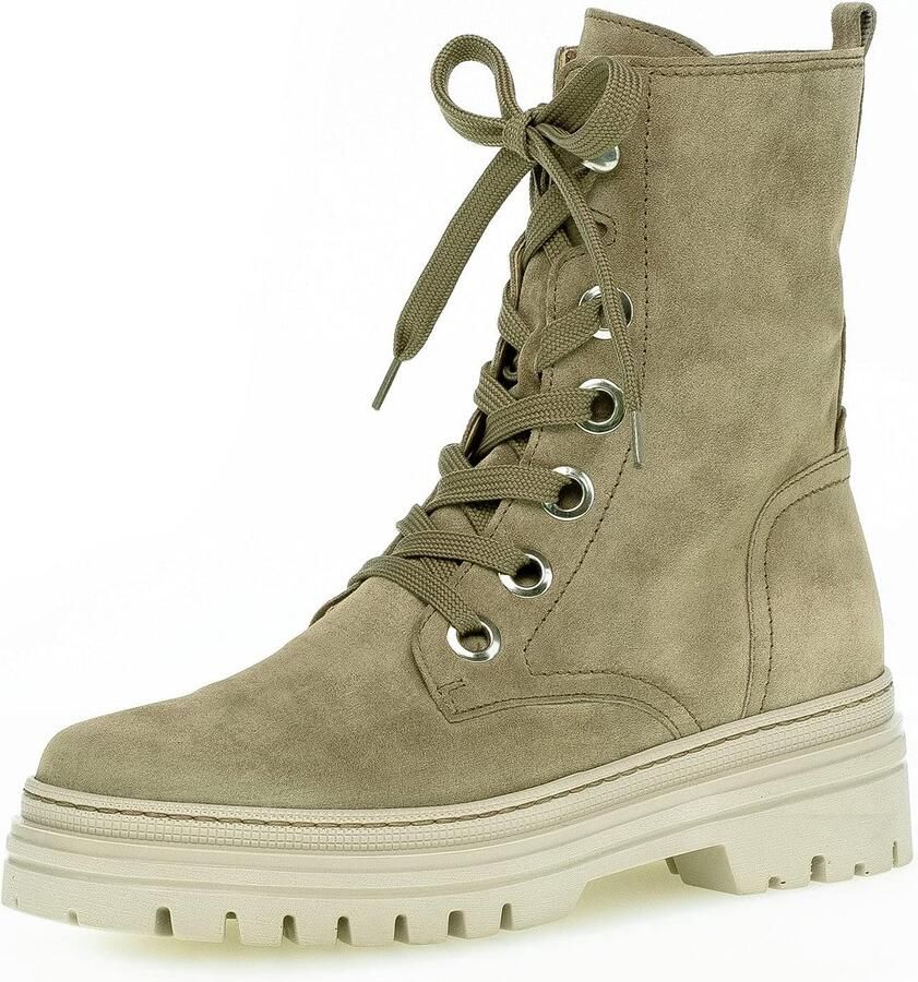 Dames Combat Boots Beige met Ritssluiting en Uitneembaar Voetbed